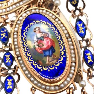 French gold enamelled cylinder watch with chatelaine Circa 1790
