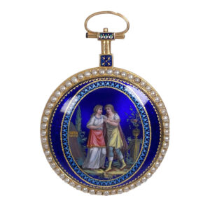 French gold enamelled cylinder watch with chatelaine Circa 1790