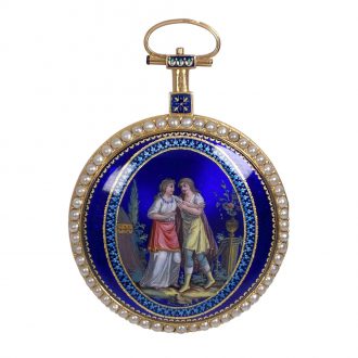 French gold enamelled cylinder watch with chatelaine Circa 1790