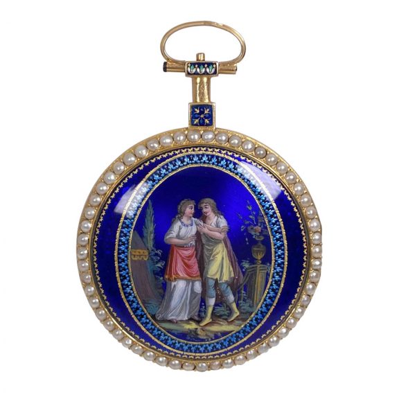 French gold enamelled cylinder watch with chatelaine Circa 1790