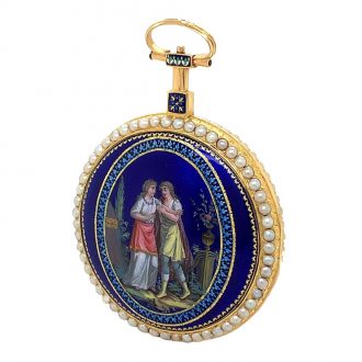 French gold enamelled cylinder watch with chatelaine Circa 1790