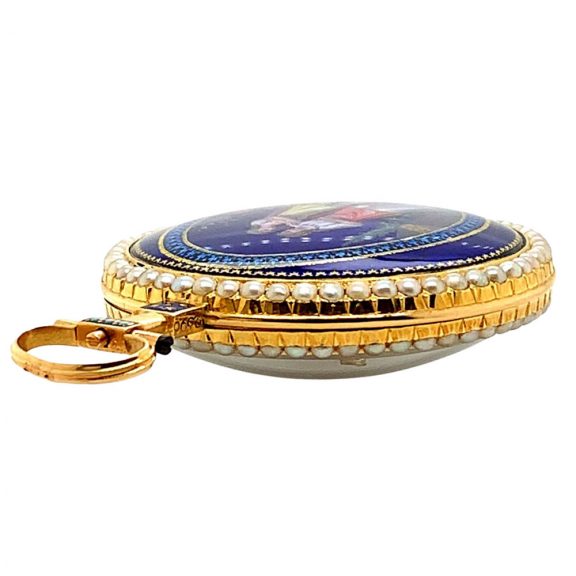 French gold enamelled cylinder watch with chatelaine Circa 1790 French gold enamelled cylinder watch with chatelaine Circa 1790