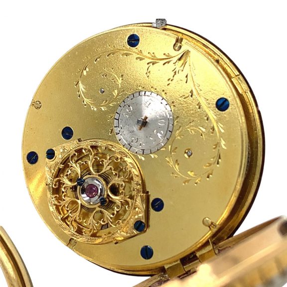 French gold enamelled cylinder watch with chatelaine Circa 1790 French gold enamelled cylinder watch with chatelaine Circa 1790