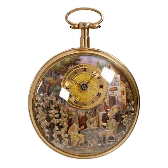 Swiss gold repeating musical cylinder watch with automata Circa 1810