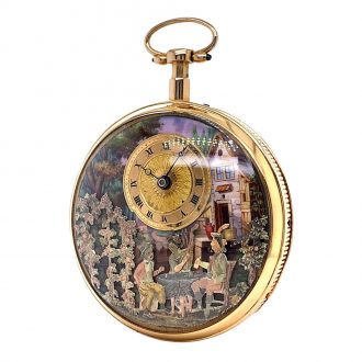 Swiss gold repeating musical cylinder watch with automata Circa 1810