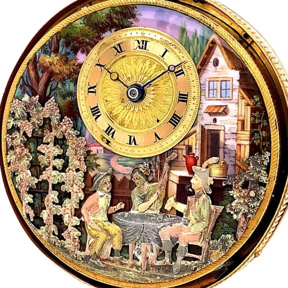 Swiss gold repeating musical cylinder watch with automata Circa 1810 Swiss gold repeating musical cylinder watch with automata Circa 1810