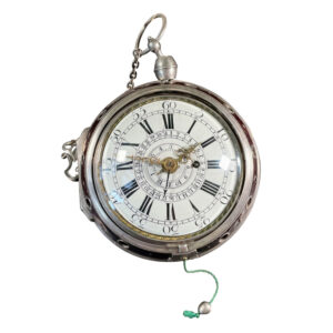 French brass and silver repeating verge coach clock Circa 1775