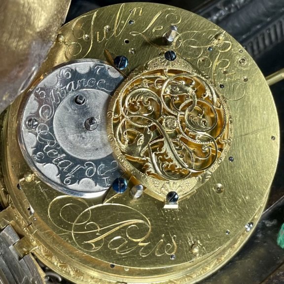French brass and silver repeating verge coach clock Circa 1775 French brass and silver repeating verge coach clock Circa 1775