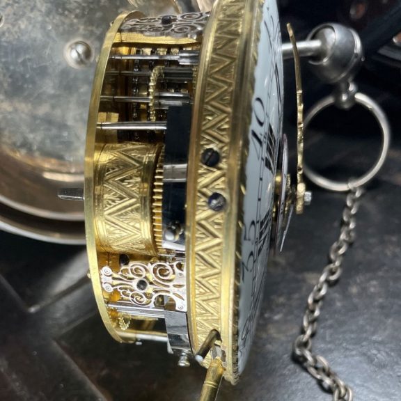 French brass and silver repeating verge coach clock Circa 1775 French brass and silver repeating verge coach clock Circa 1775