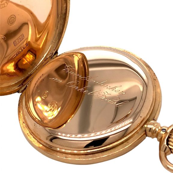German 18K rose gold hunting cased lever watch Circa 1893 German 18K rose gold hunting cased lever watch Circa 1893