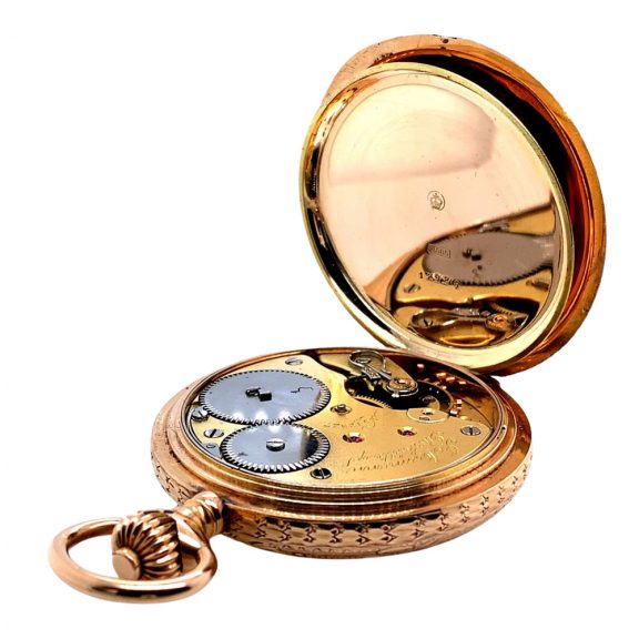 German 14 carat rose gold and niëllo hunting cased lever Circa 1900 German 14 carat rose gold and niëllo hunting cased lever Circa 1900