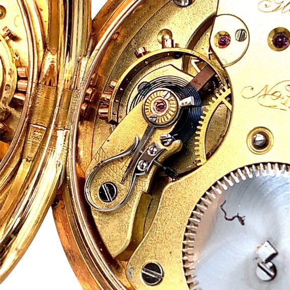 German 14 carat rose gold and niëllo hunting cased lever Circa 1900 German 14 carat rose gold and niëllo hunting cased lever Circa 1900