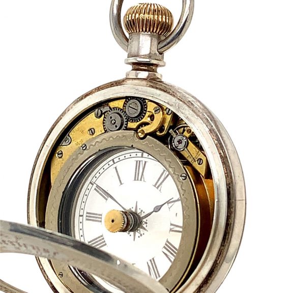 Swiss silver double-dialled cylinder watch Circa 1890 Swiss silver double-dialled cylinder watch Circa 1890