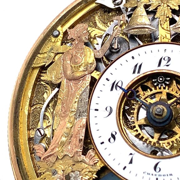 Swiss 18K rose gold quarter repeating automaton Circa 1800 Swiss 18K rose gold quarter repeating automaton Circa 1800