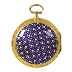 English gilded brass and enamel pair-cased watch Circa 1800