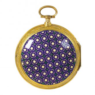 English gilded brass and enamel pair-cased watch Circa 1800