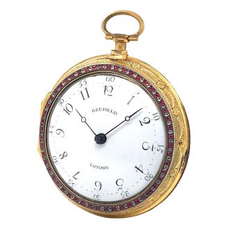 English gilded brass and enamel pair-cased watch Circa 1800