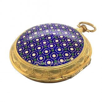 English gilded brass and enamel pair-cased watch Circa 1800