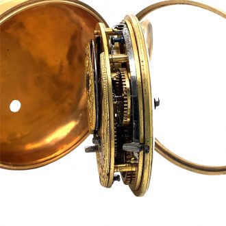 English gilded brass and enamel pair-cased watch Circa 1800