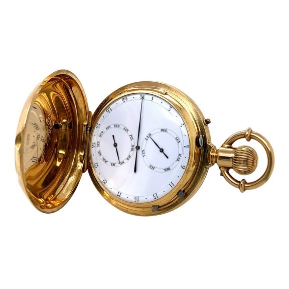 Swiss 18K gold double sided lever watch with calendar Circa 1880 Swiss 18K gold double sided lever watch with calendar Circa 1880