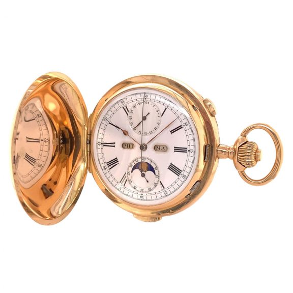 Swiss gold complicated watch for the German market Circa 1900 Swiss gold complicated watch for the German market Circa 1900