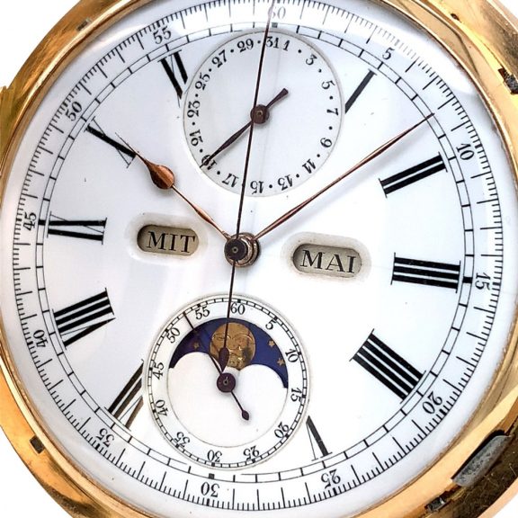 Swiss gold complicated watch for the German market Circa 1900 Swiss gold complicated watch for the German market Circa 1900