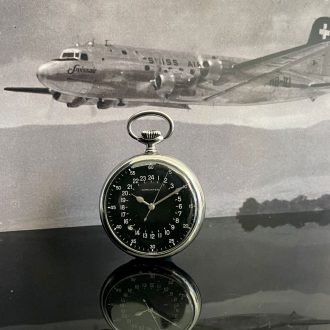 Rare Swiss steel Astro navigation watch with 24h dial Circa 1952