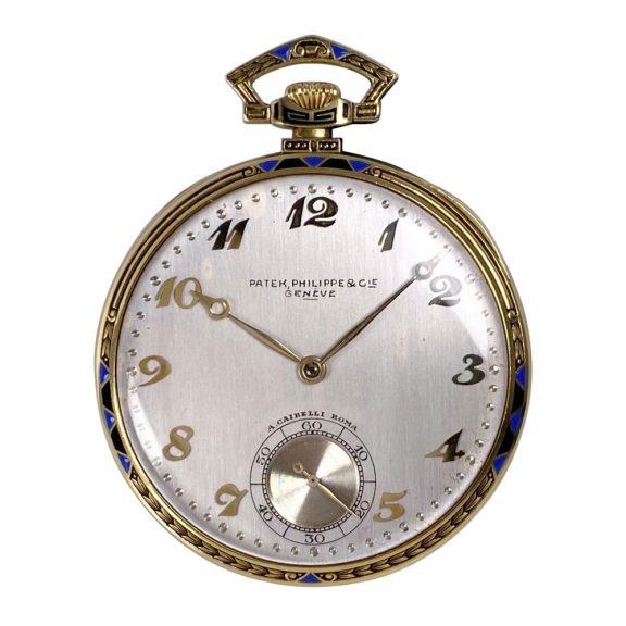 Swiss gold and enamel Art Deco dress watch with chain Circa 1926