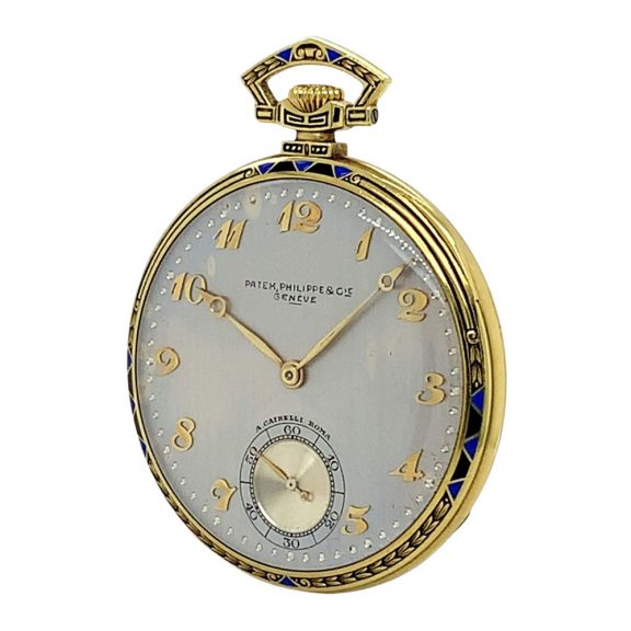 Swiss gold and enamel Art Deco dress watch with chain Circa 1926 Swiss gold and enamel Art Deco dress watch with chain Circa 1926