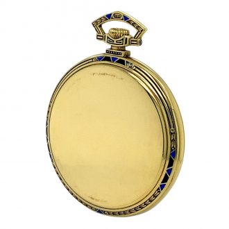 Swiss gold and enamel Art Deco dress watch with chain Circa 1926