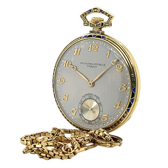 Swiss gold and enamel Art Deco dress watch with chain Circa 1926 Swiss gold and enamel Art Deco dress watch with chain Circa 1926