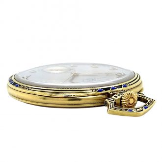 Swiss gold and enamel Art Deco dress watch with chain Circa 1926