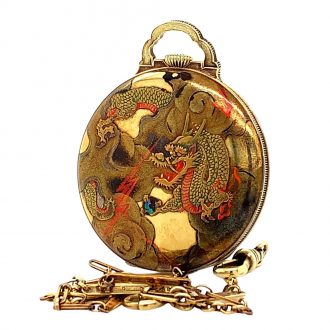 Swiss 14K gold Art Deco Chinoiserie dress watch Circa 1927