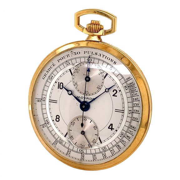 Swiss gold chronograph watch with pulsation scale Circa 1940 Swiss gold chronograph watch with pulsation scale Circa 1940