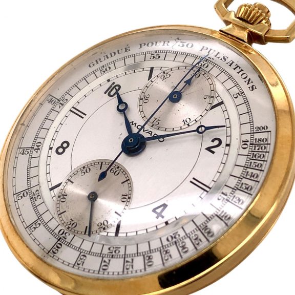 Swiss gold chronograph watch with pulsation scale Circa 1940 Swiss gold chronograph watch with pulsation scale Circa 1940