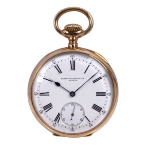 Fine Swiss 14K rose gold open faced pocket watch Circa 1898