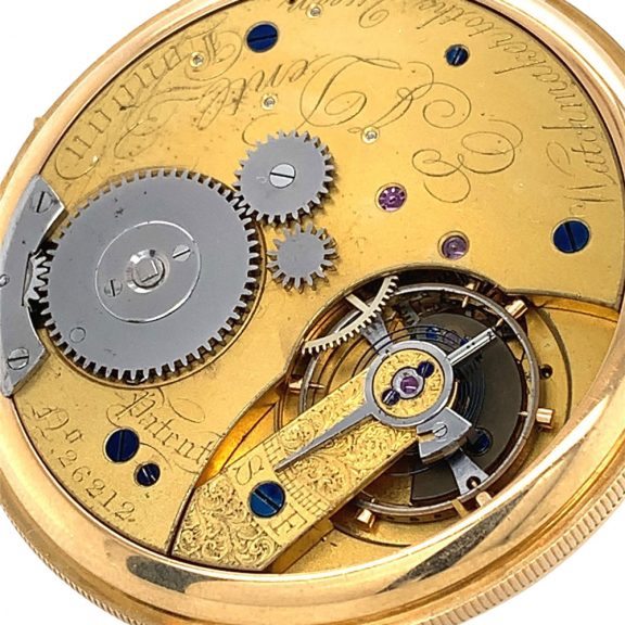 Fine English 18 carat gold hunting cased duplex watch Circa 1860 Fine English 18 carat gold hunting cased duplex watch Circa 1860