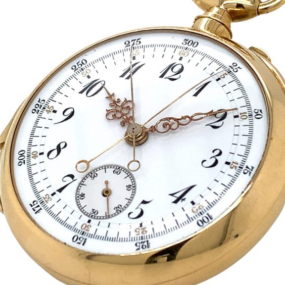 Swiss gold lever split seconds chronograph Circa 1900 Swiss gold lever split seconds chronograph Circa 1900