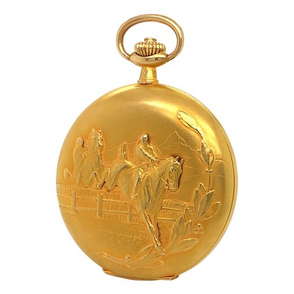 Swiss 18K gold hunting cased lever with 24h dial Circa 1945 Swiss 18K gold hunting cased lever with 24h dial Circa 1945
