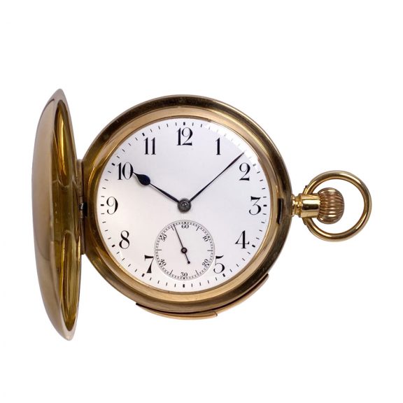 Swiss 18K gold hunting cased minute repeating lever Circa 1900