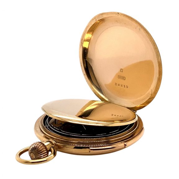 Swiss 18K gold hunting cased minute repeating lever Circa 1900 Swiss 18K gold hunting cased minute repeating lever Circa 1900