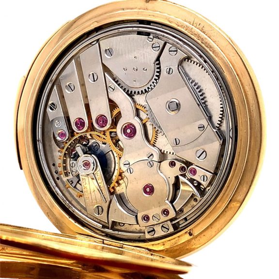 Swiss 18K gold hunting cased minute repeating lever Circa 1900 Swiss 18K gold hunting cased minute repeating lever Circa 1900