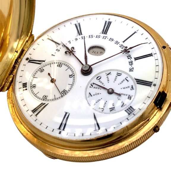 Swiss gold lever watch with perpetual calendar and date Circa 1890 Swiss gold lever watch with perpetual calendar and date Circa 1890