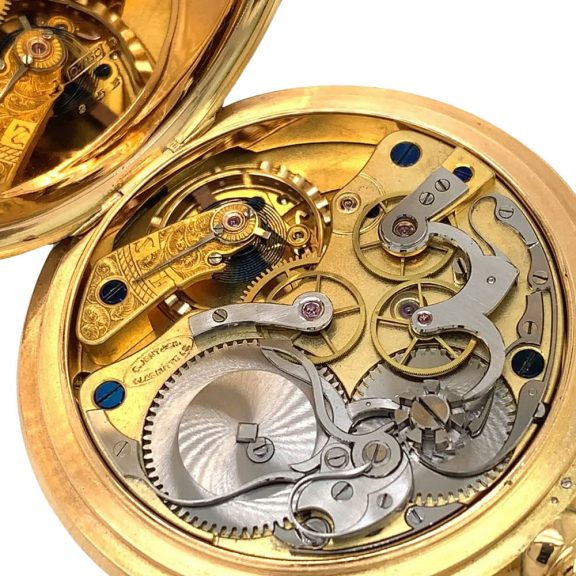 German 14K gold hunting cased lever chronograph Circa 1885 German 14K gold hunting cased lever chronograph Circa 1885