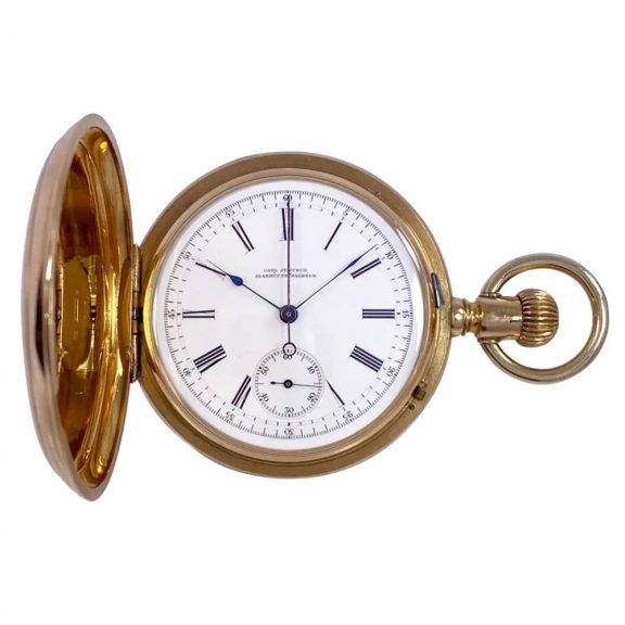 German 14K gold hunting cased lever chronograph Circa 1885