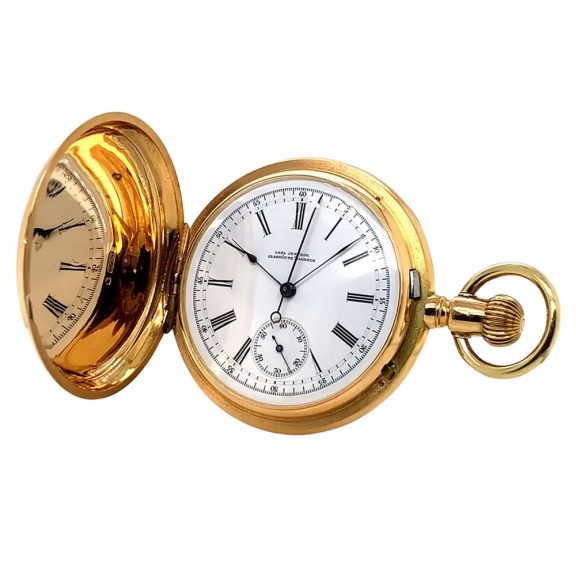 German 14K gold hunting cased lever chronograph Circa 1885 German 14K gold hunting cased lever chronograph Circa 1885
