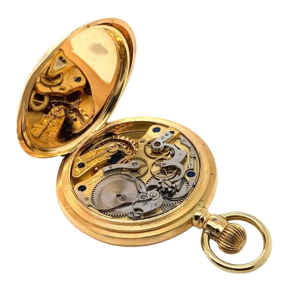 German 14K gold hunting cased lever chronograph Circa 1885 German 14K gold hunting cased lever chronograph Circa 1885