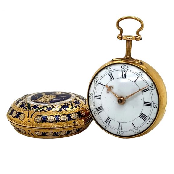 English enamelled gold pair cased cylinder watch Circa 1774 English enamelled gold pair cased cylinder watch Circa 1774