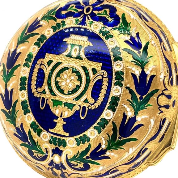 English gold and enamel half quarter repeating verge Circa 1775 English gold and enamel half quarter repeating verge Circa 1775