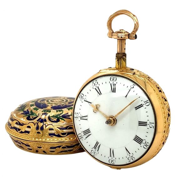 English gold and enamel half quarter repeating verge Circa 1775 English gold and enamel half quarter repeating verge Circa 1775